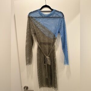 Zara Blue Ribbed Long Sleeve Cocktail Dress